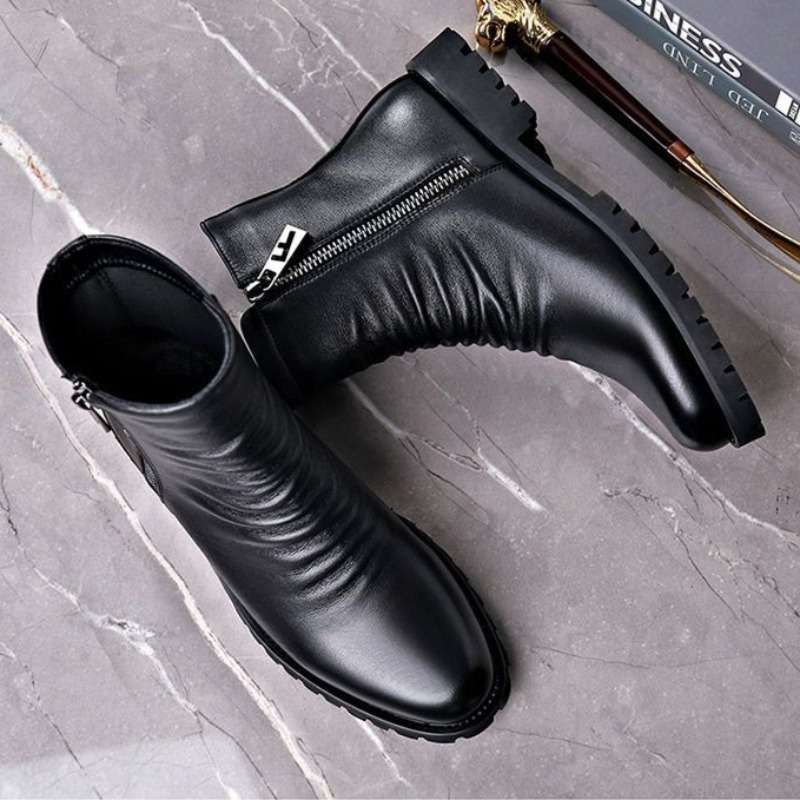 Men Formal Wear With Boots - 高品質メンズハイトップブーツ本革ブーツビジネスブーツファッションカジュアルドレスブーツ豪華な暖かい冬のブーツ男性用