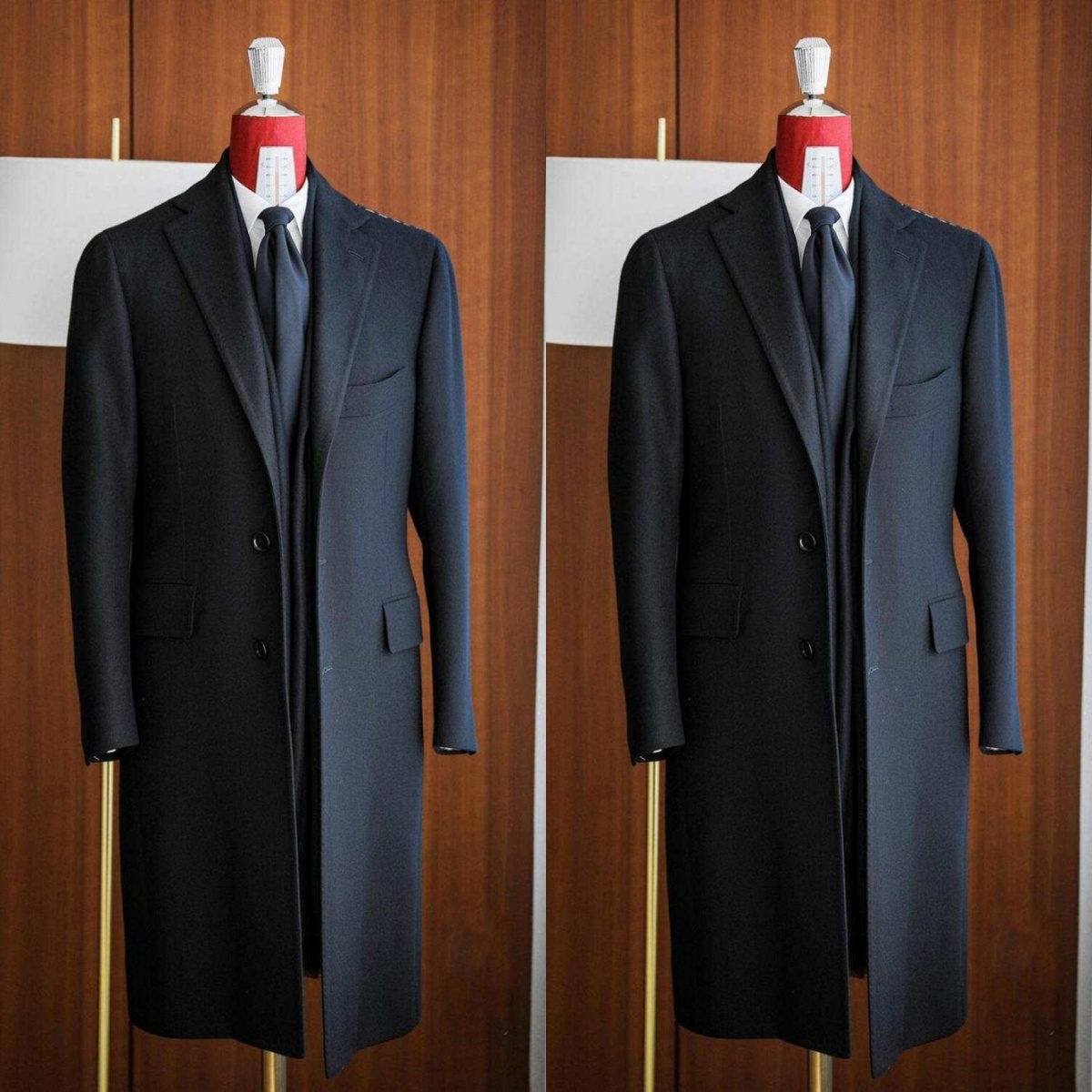 Men Formal Wear Modern - モダンなメンズロングコート、フォーマルノッチドラペル、ウール混紡オーバーコート、シングルブレスト、1ピースセット、ビジネスメンズスーツ、カスタムメイド