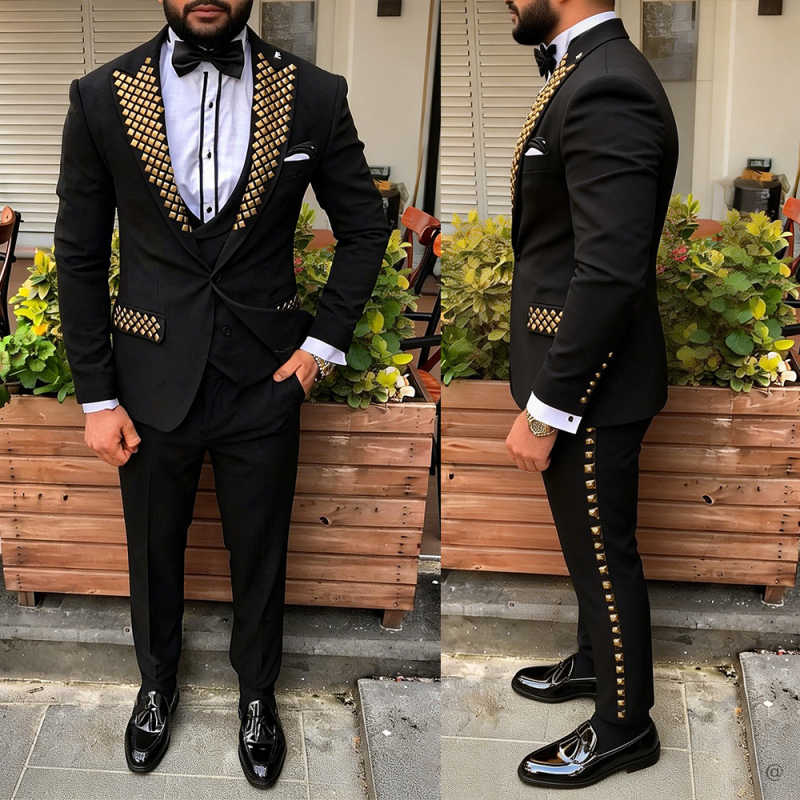 Men Formal Wear Modern - モダンな男性用タキシード、ビーズ装飾のピークドラペル、結婚式用スーツ、フォーマルな2ピース（ジャケットとパンツ）、ボタン1つ、イブニング、新郎、パーティー用、カスタムメイド。