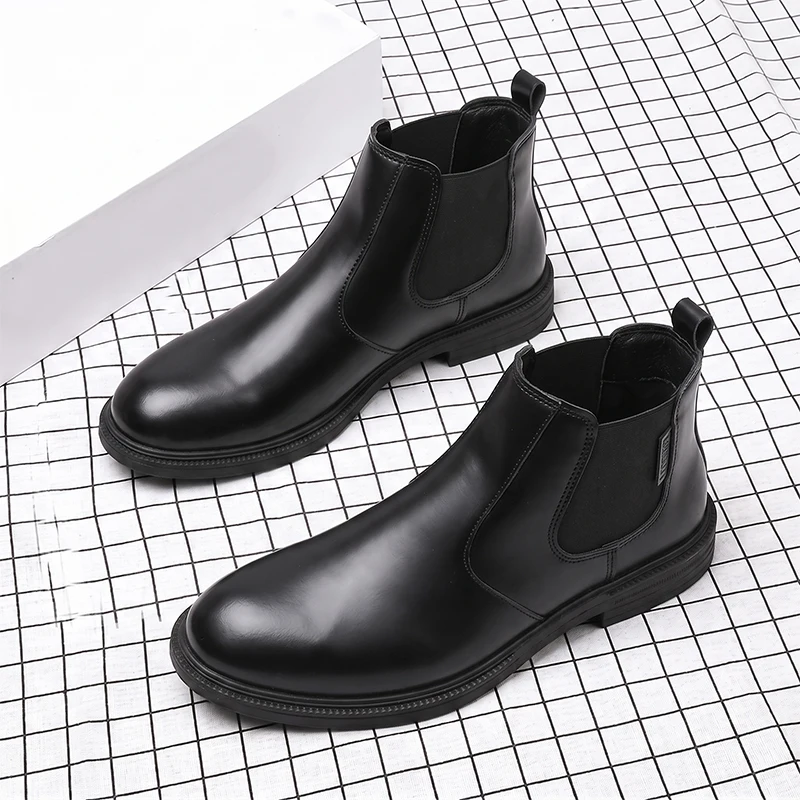 メンズ レザー チェルシー アンクルブーツ スリッポンデザイ - Men Formal Wear With Boots のレビューと価格