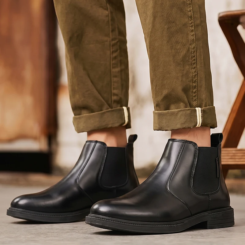 メンズ レザー チェルシー アンクルブーツ スリッポンデザイ - Men Formal Wear With Boots のレビューと価格