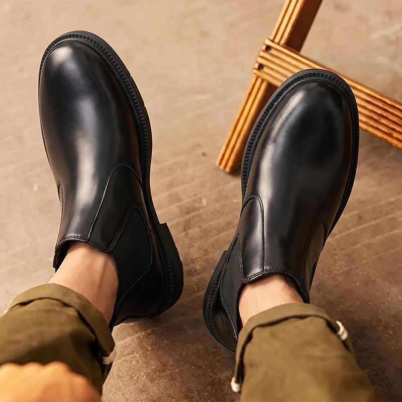 メンズ レザー チェルシー アンクルブーツ スリッポンデザイ - Men Formal Wear With Boots のレビューと価格