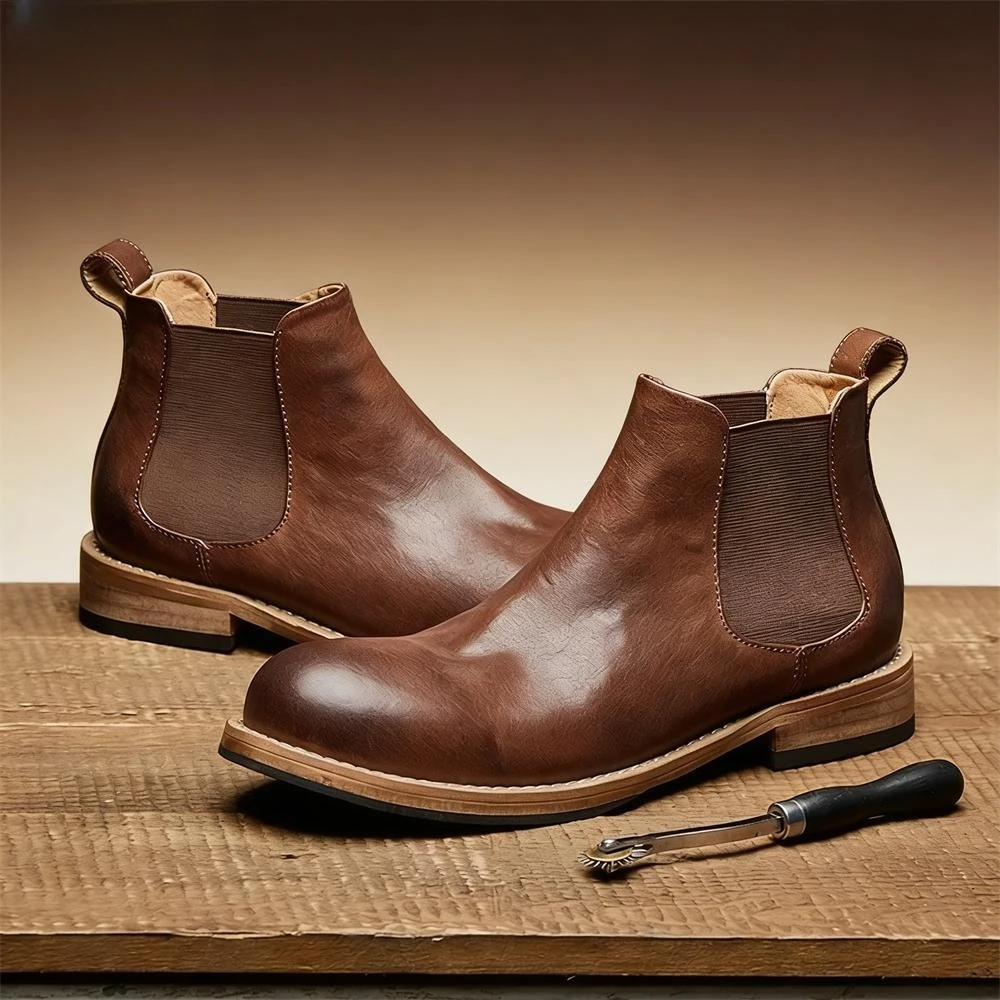 メンズゴム製ゴアテープ付きチェルシーアンクルブーツ、ブラウン - Formal Men Daily Wear Footwear のレビューと価格