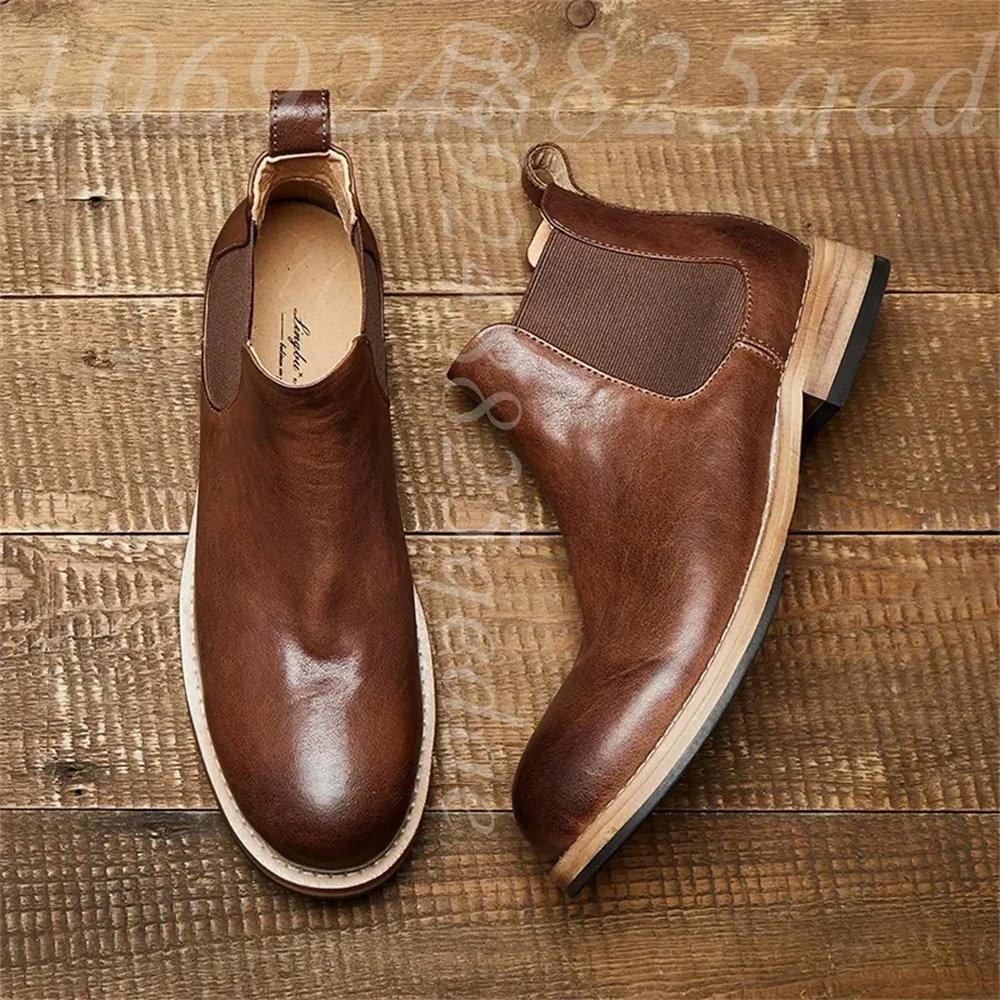メンズゴム製ゴアテープ付きチェルシーアンクルブーツ、ブラウン - Formal Men Daily Wear Footwear のレビューと価格