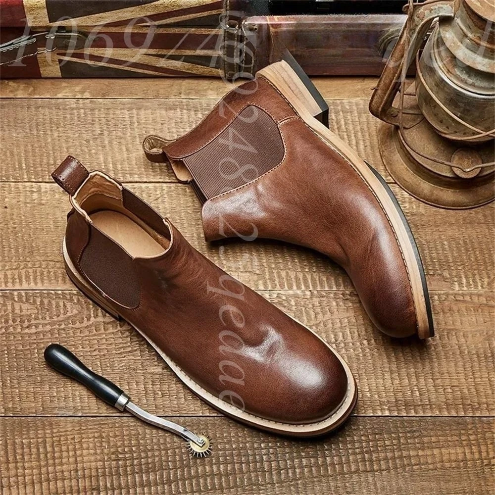 メンズゴム製ゴアテープ付きチェルシーアンクルブーツ、ブラウン - Formal Men Daily Wear Footwear のレビューと価格