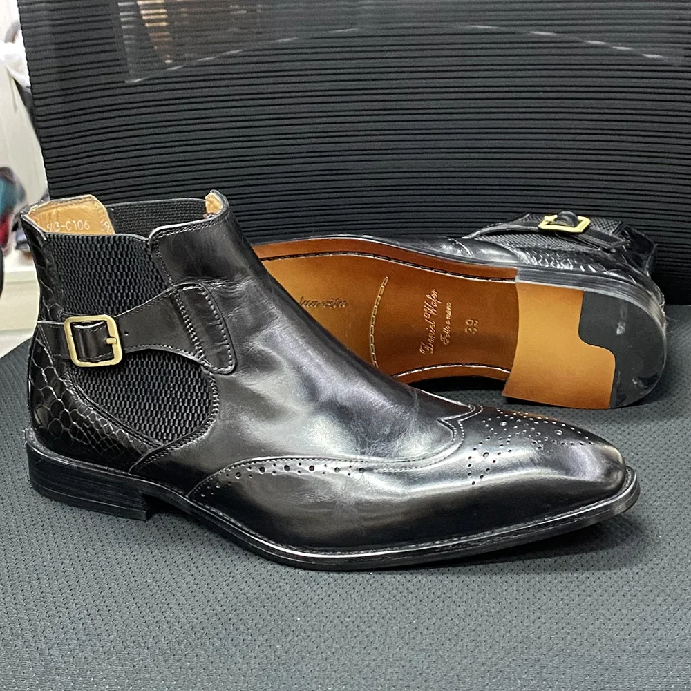 男性用の本物の牛革のブーツ,バックル付きの滑り止めストラップ - Men Formal Wear With Boots のレビューと価格