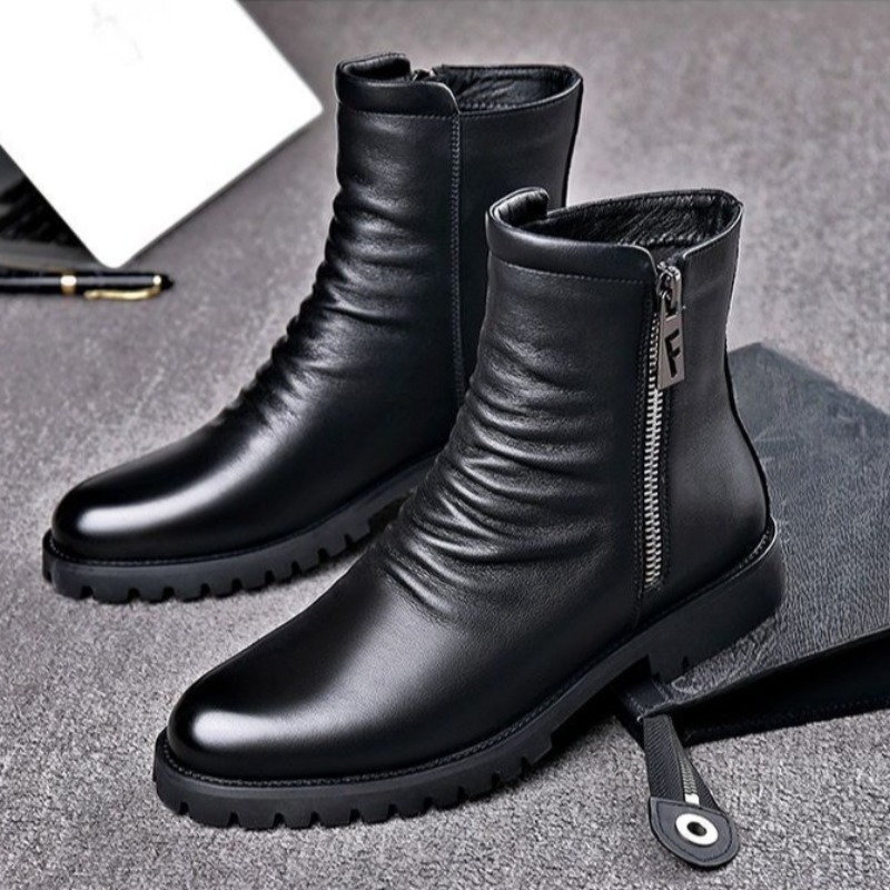 高品質メンズハイトップブーツ本革ブーツビジネスブーツファッシ - Men Formal Wear With Boots のレビューと価格