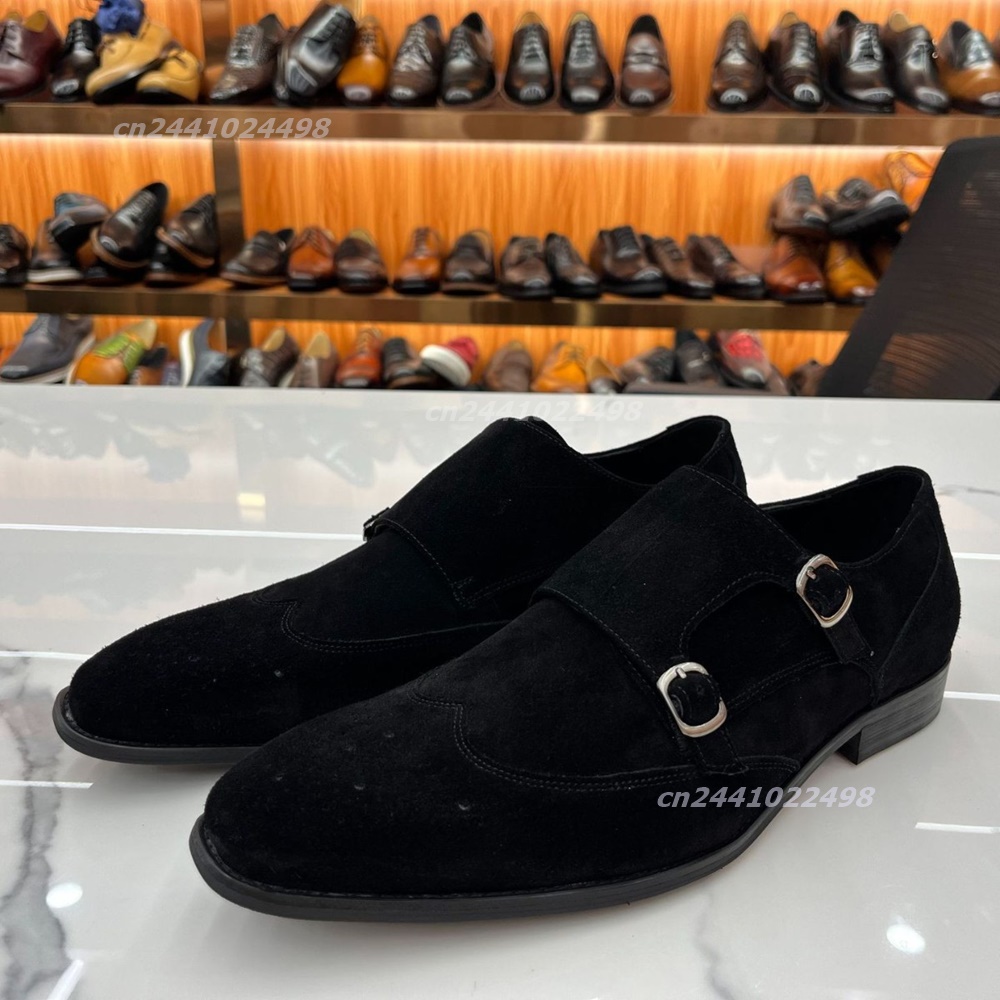 デュアルメタルバックル付きメンズモンクローファー、ブラックス - Formal Men Daily Wear Footwear のレビューと価格